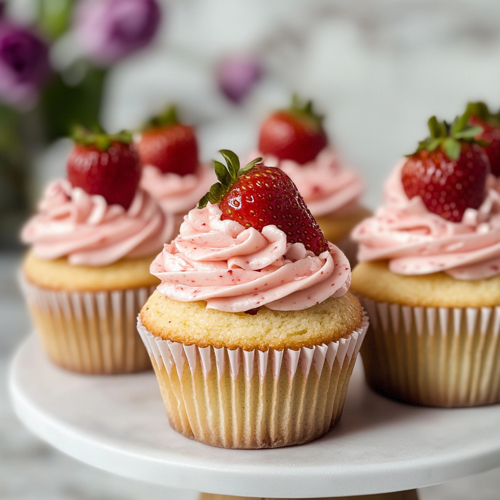 Fresh Strawberry Cupcakes with Strawberry Buttercream