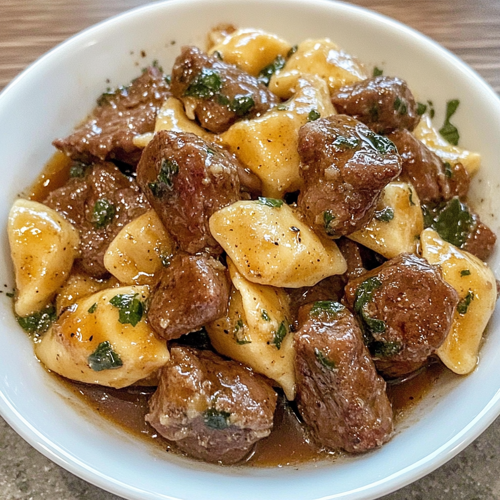 Garlic Butter Beef and Spinach Tortellini