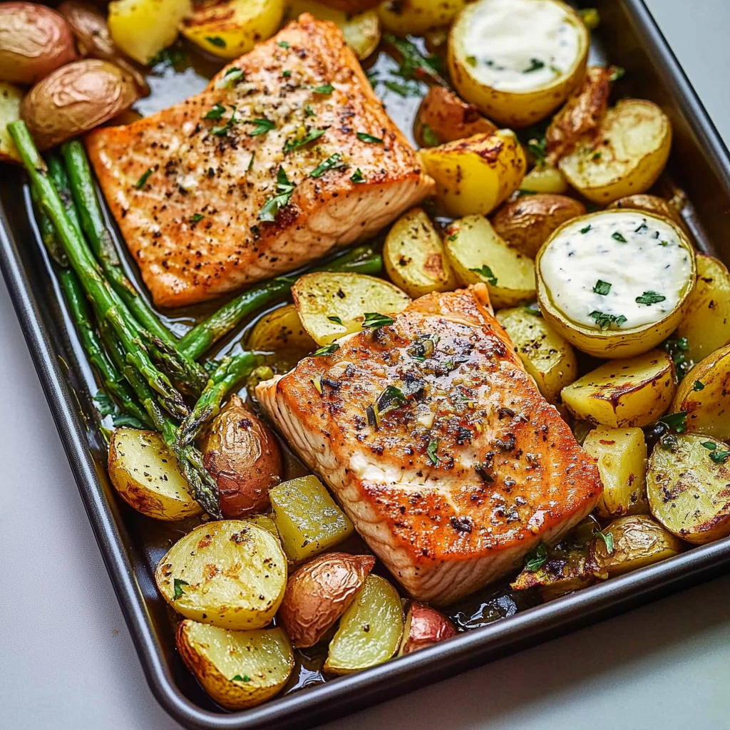 Sheetpan Salmon and Potatoes With Veggies