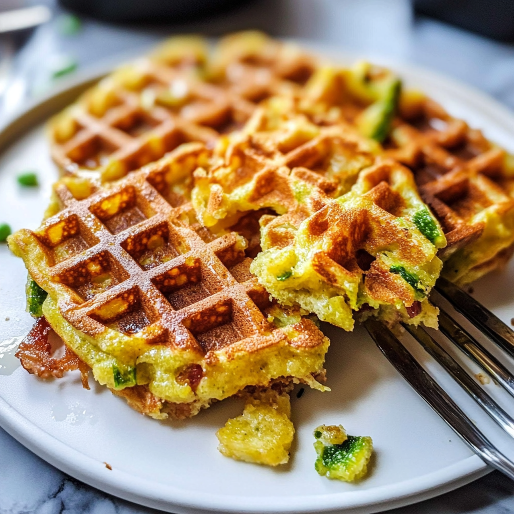 Zucchini waffles with bacon