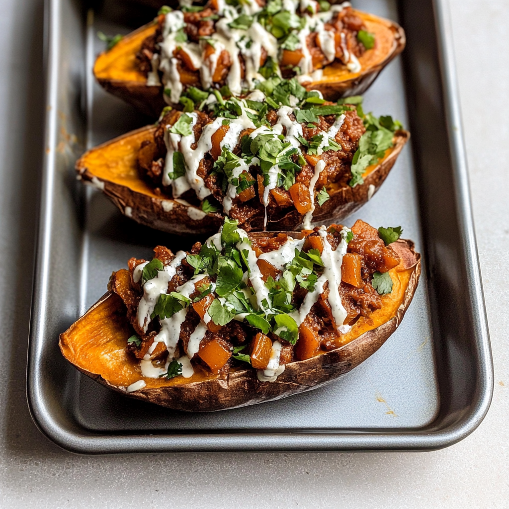 Chili Loaded Baked Sweet Potatoes