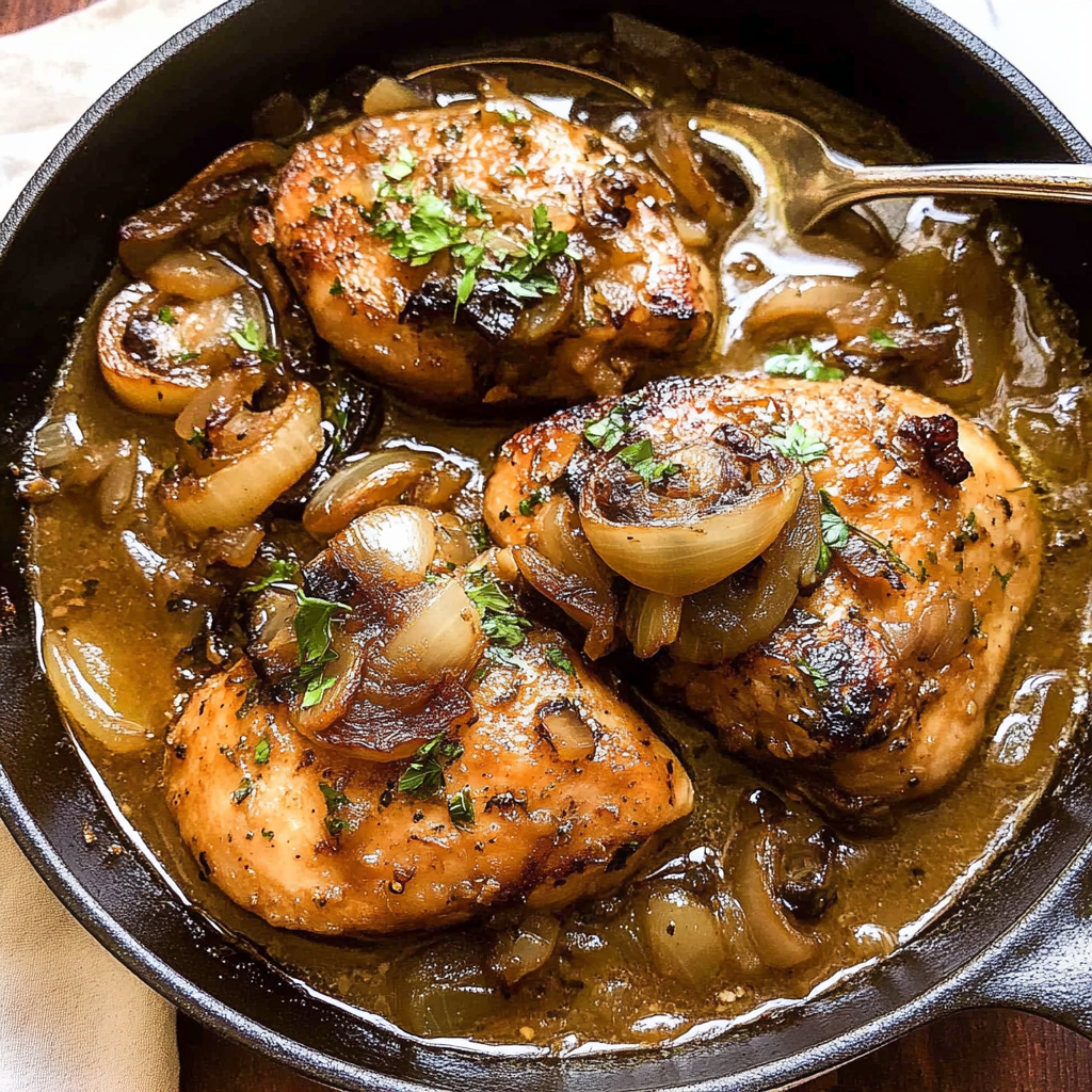 Cider Braised Chicken with Caramelized Onions.
