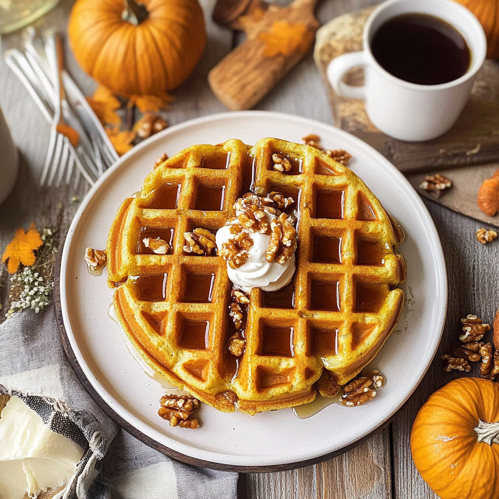 Cider Pumpkin Waffles with Salted Maple Butter.
