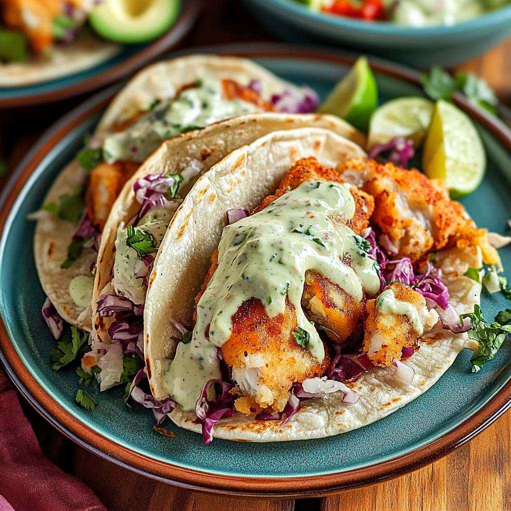 Crispy Baja Fish Tacos with Avocado Crema