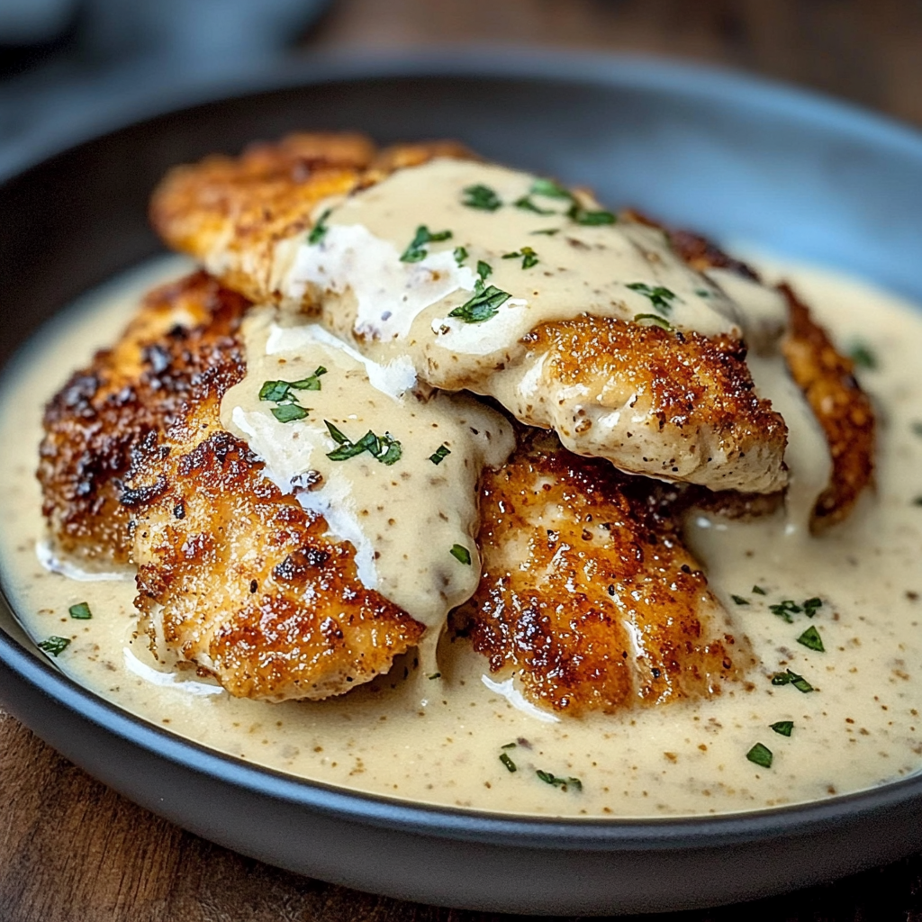 Crispy Parmesan Chicken with a Dreamy Garlic Cream Sauce