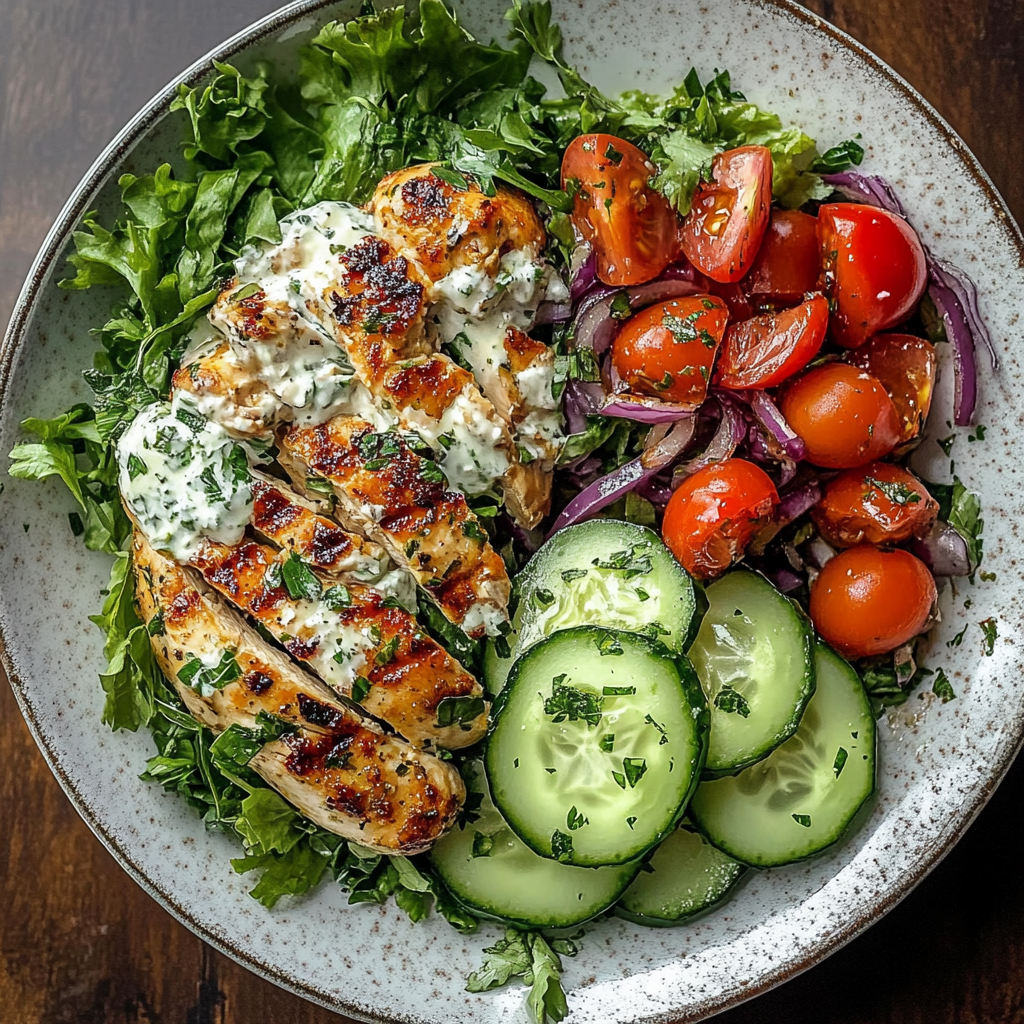 Spicy Mediterranean Chicken with Creamy Cucumber Salad