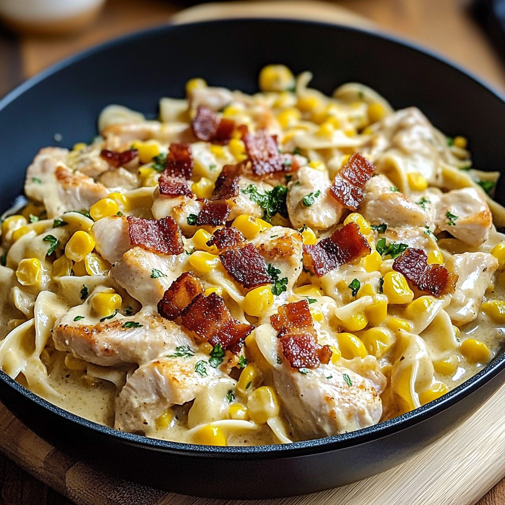 Creamy Chicken and Corn Pasta with Bacon