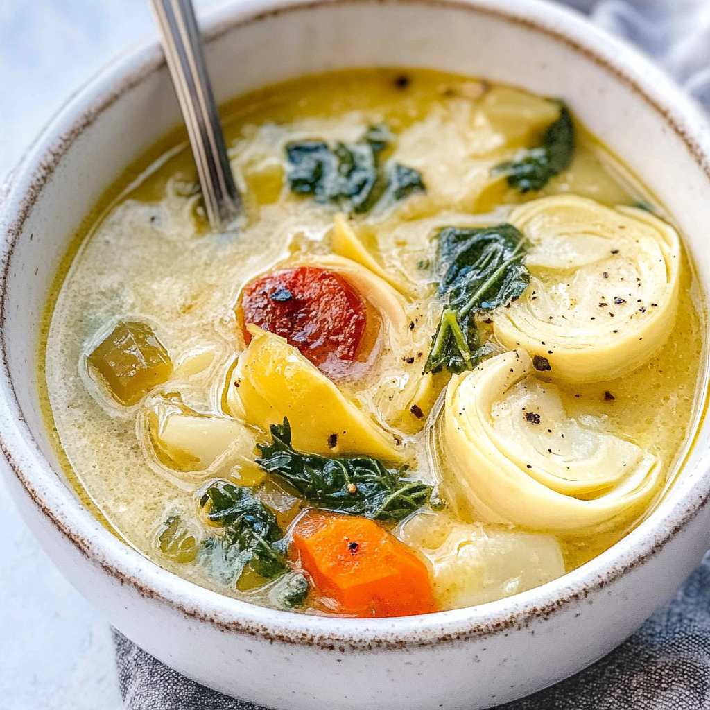 Creamy Lemony Tuscan Artichoke Soup