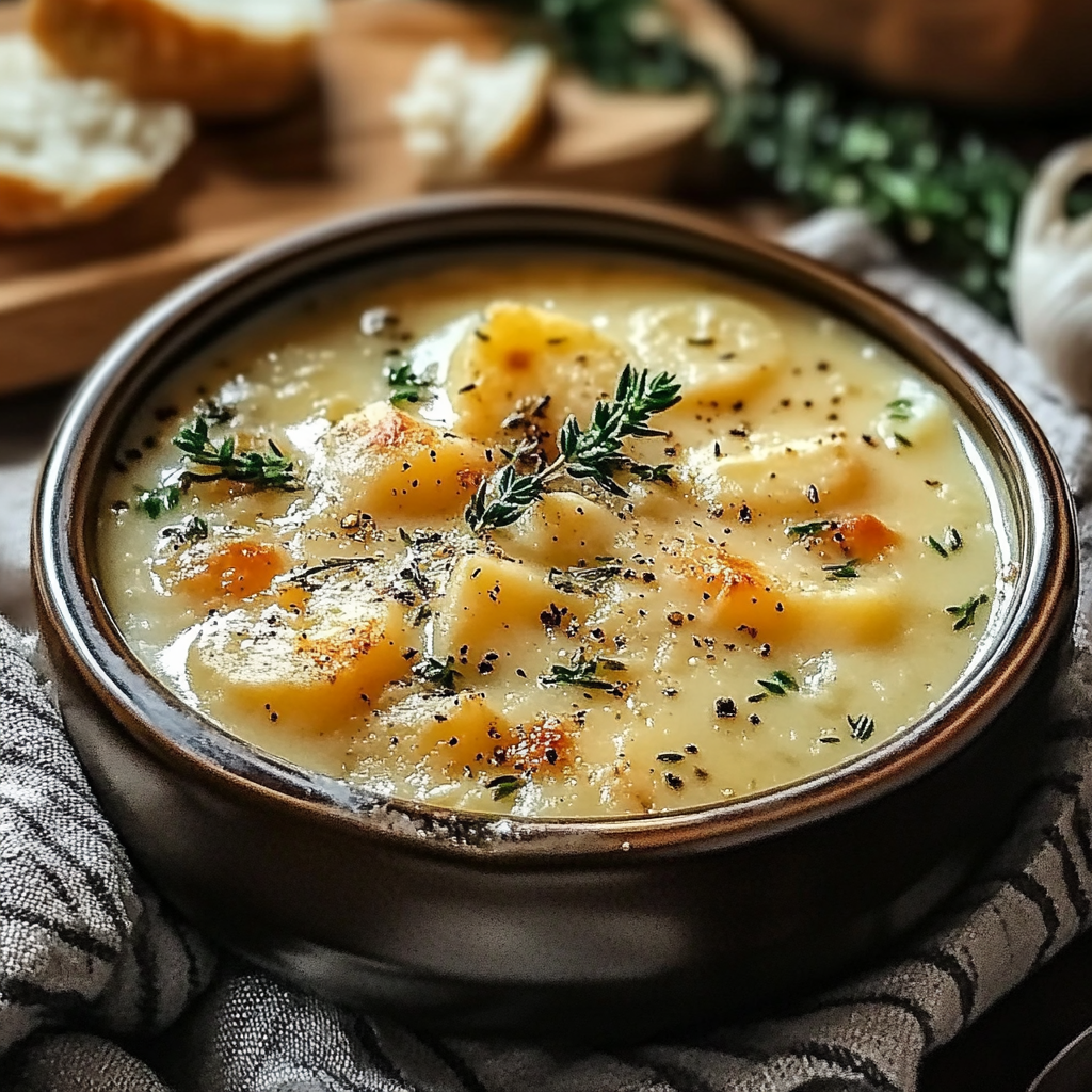 Hearty Cheddar Garlic Herb Potato Soup