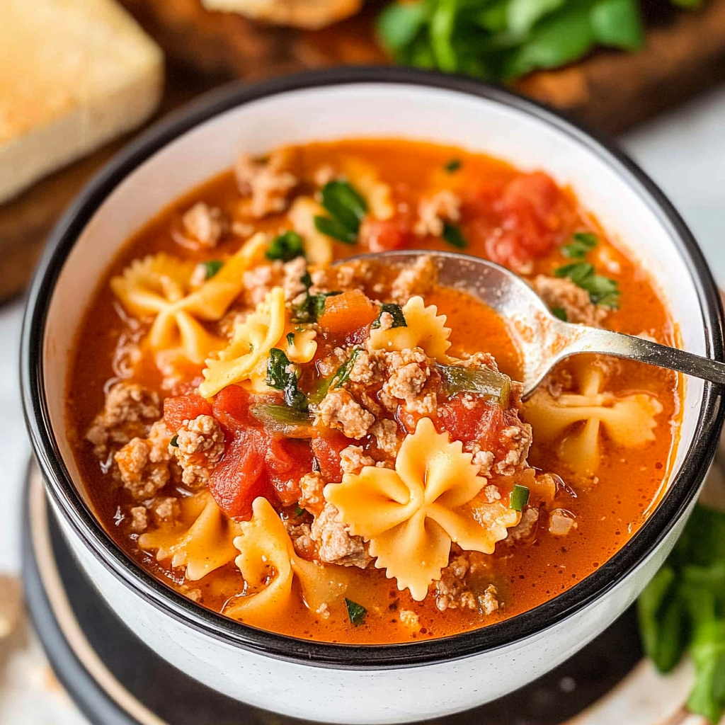 Lasagna Soup with Bow Tie Pasta