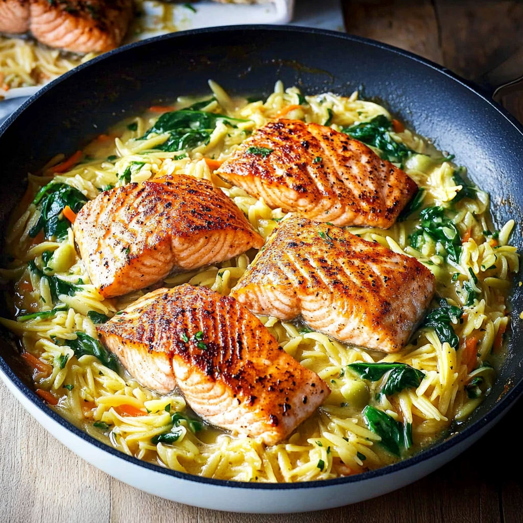 Salmon with Artichoke Orzo
