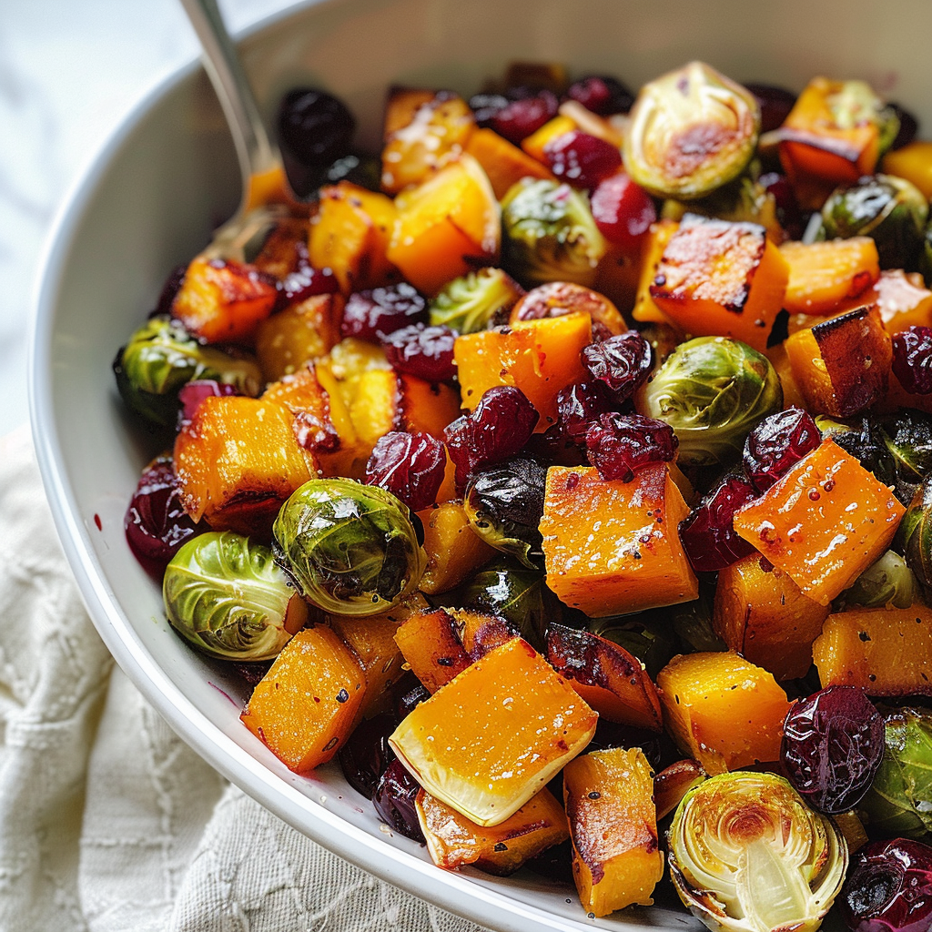 Cranberry-Glazed Roasted Butternut Squash and Brussels Sprouts