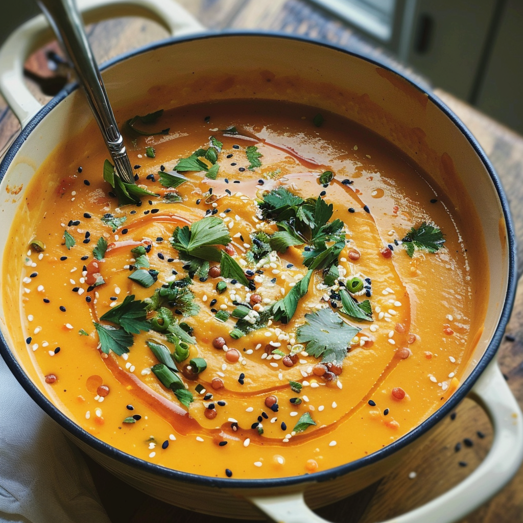 Spicy Sesame Carrot Soup with Red Lentils