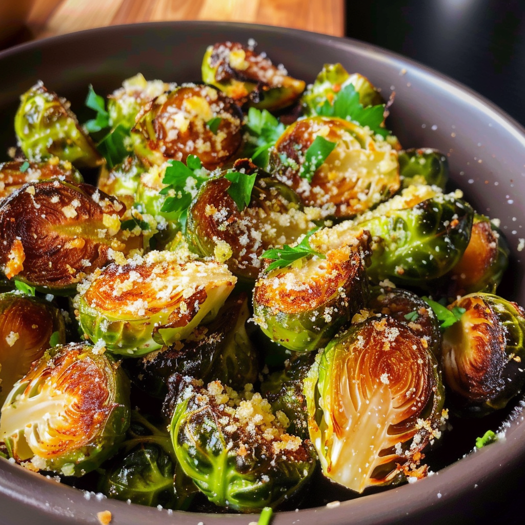 Crispy Parmesan-Crusted Roasted Brussels Sprouts with Fresh Herbs