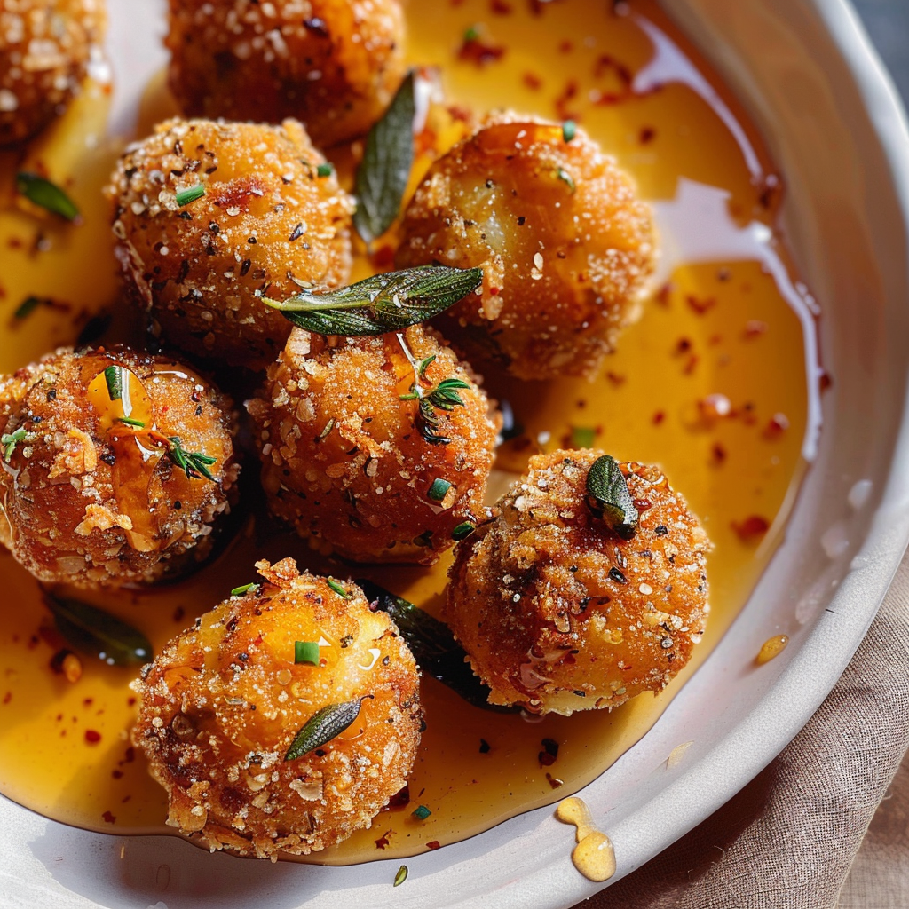 Fried Goat Cheese Balls with Spicy Sage Honey