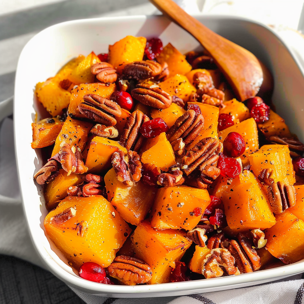 Roasted Butternut Squash with Pecans and Cranberries