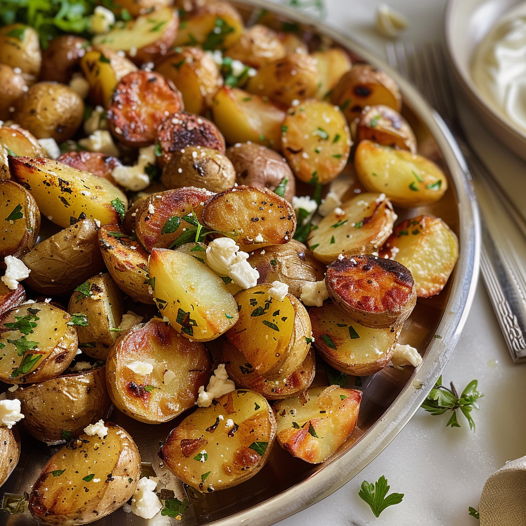 Roasted Potatoes with Baked Feta and Garlic