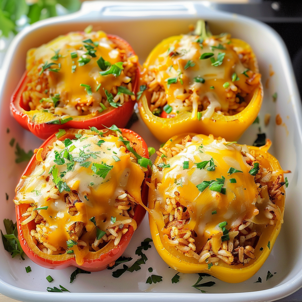 Shredded Chicken and Rice Stuffed Peppers