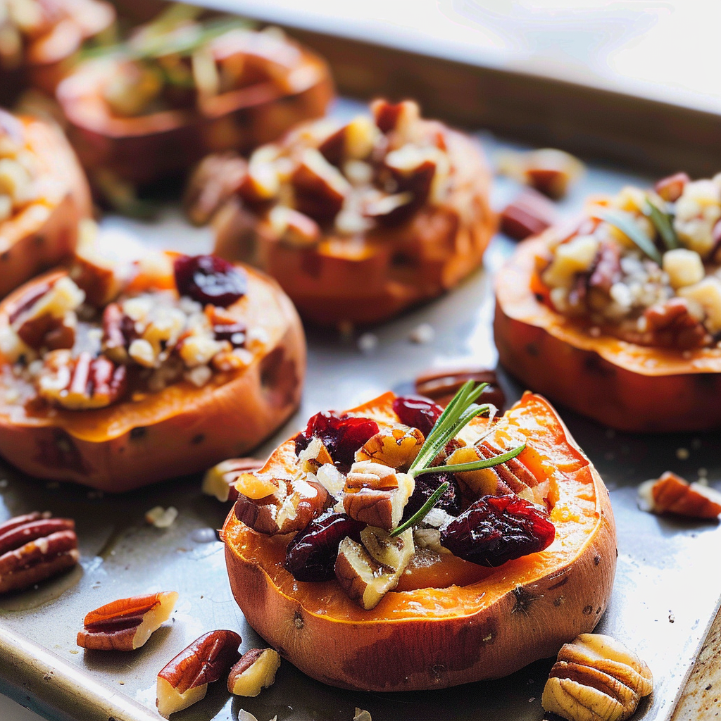 Sweet Potato Rounds with Cranberry & Pecans