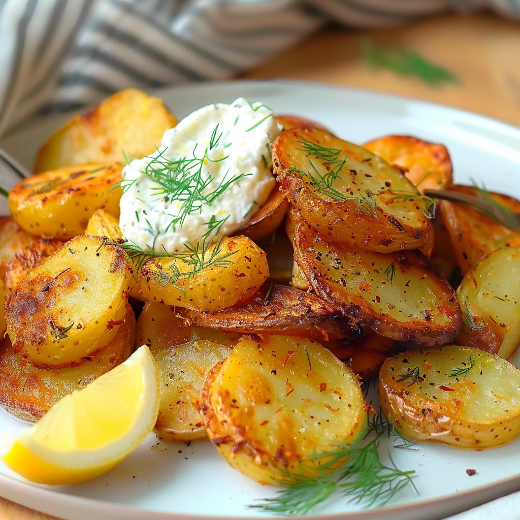 Crispy Lemon Potatoes with Dill Whipped Ricotta