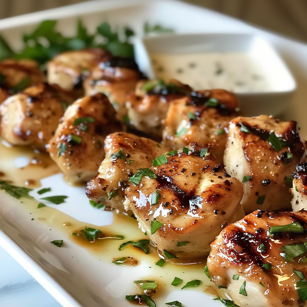 Grilled Chicken Bites with Garlic Sauce
