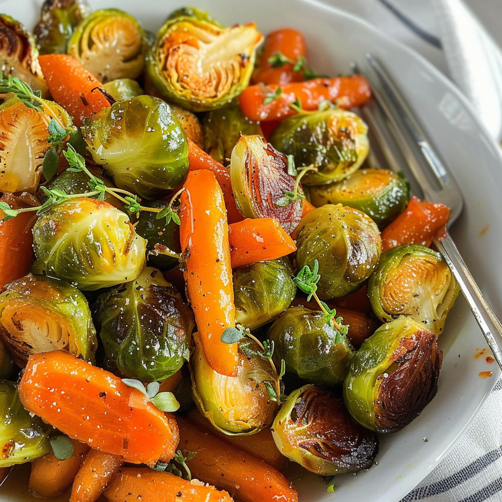 Honey Roasted Brussels Sprouts and Carrots