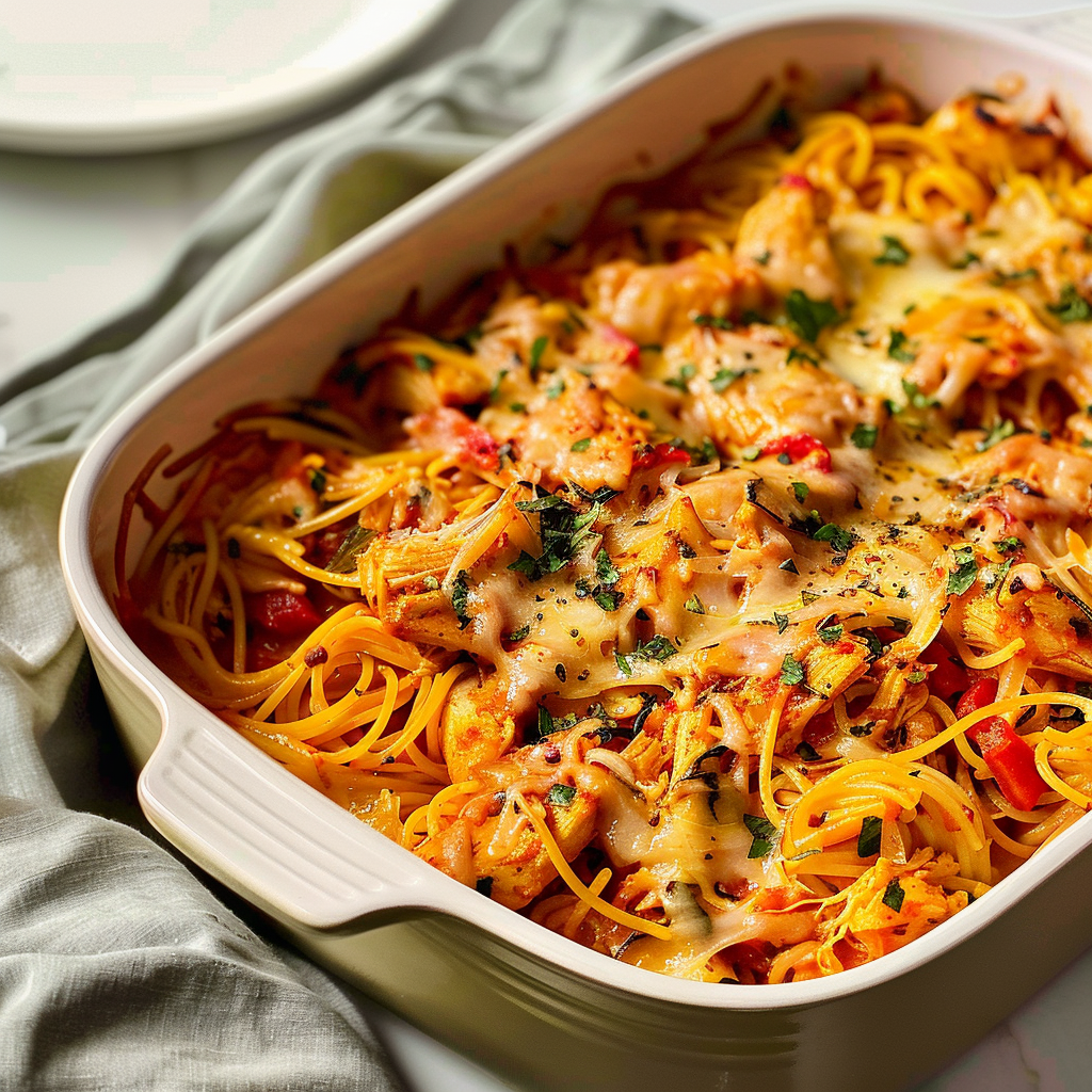 Irresistible Spicy Southern Chicken Spaghetti Casserole