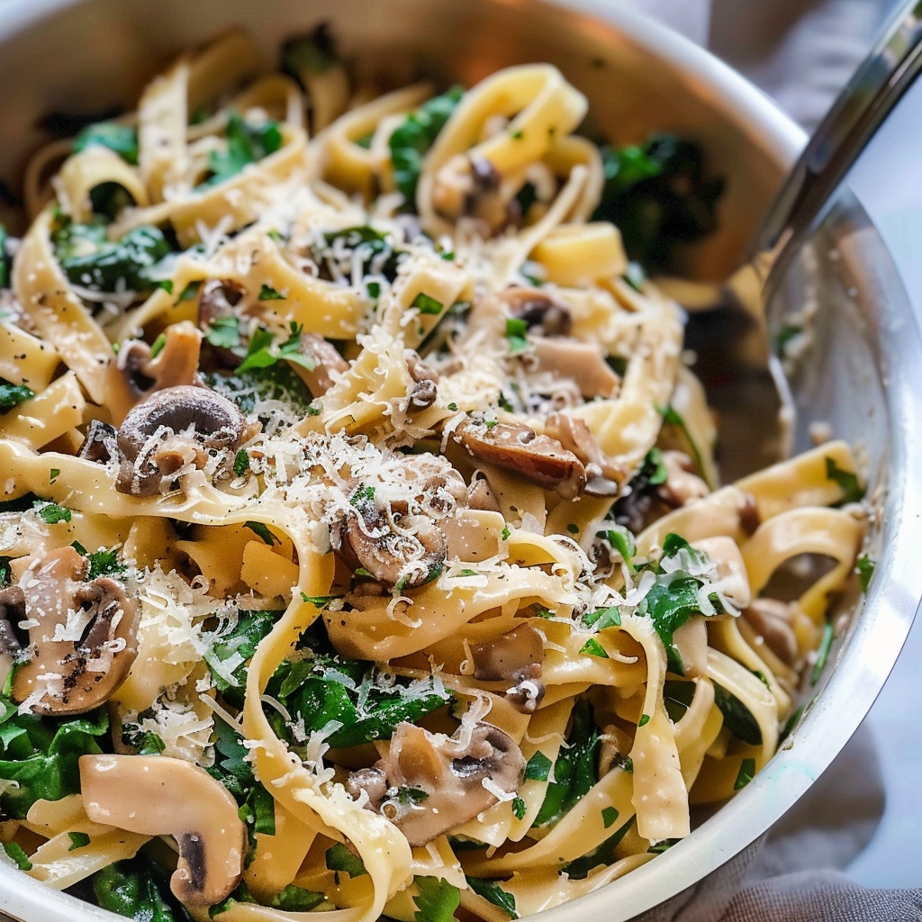 Parmesan Spinach Mushroom Pasta Recipe