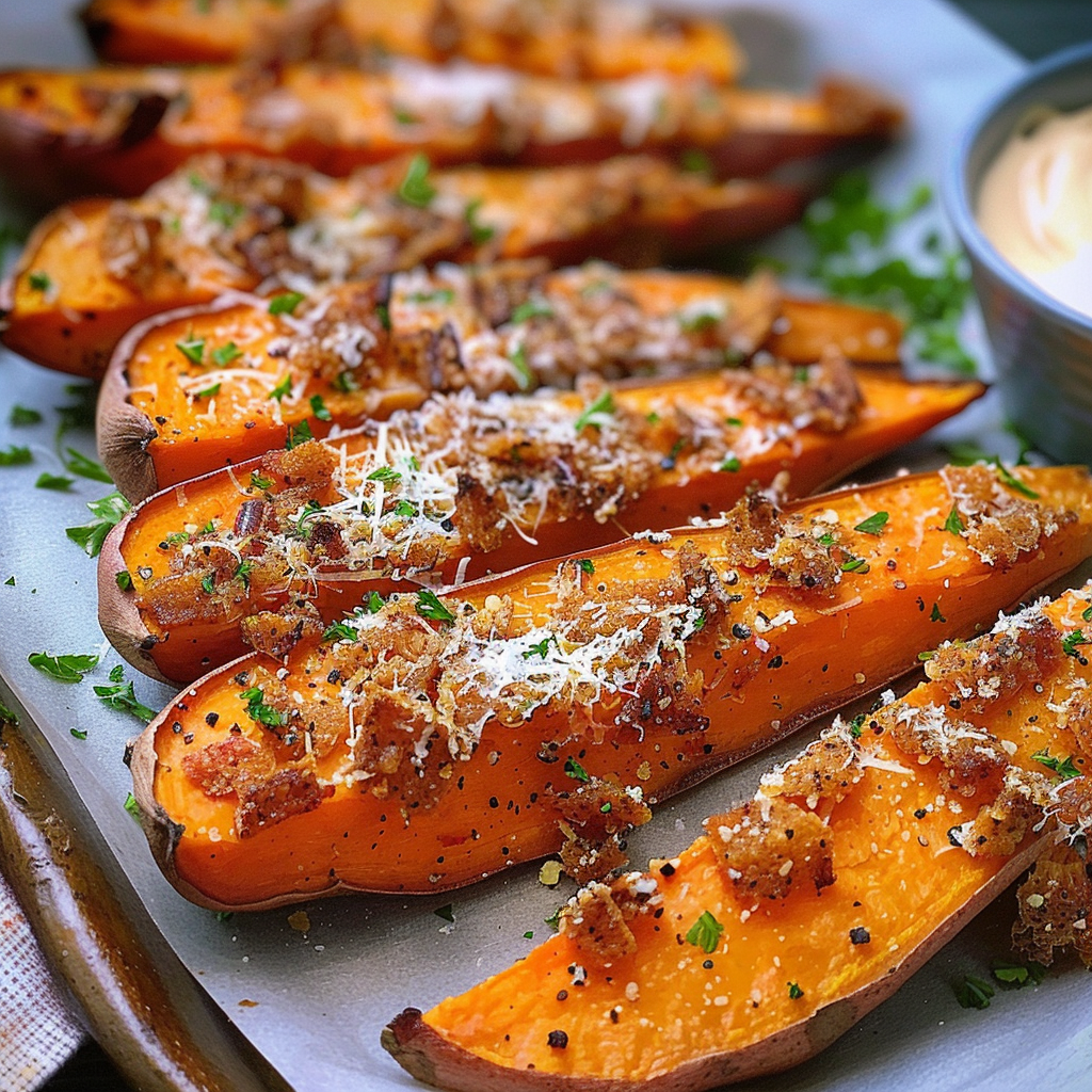 Roasted Sweet Potato Recipe with Garlic and Parmesan