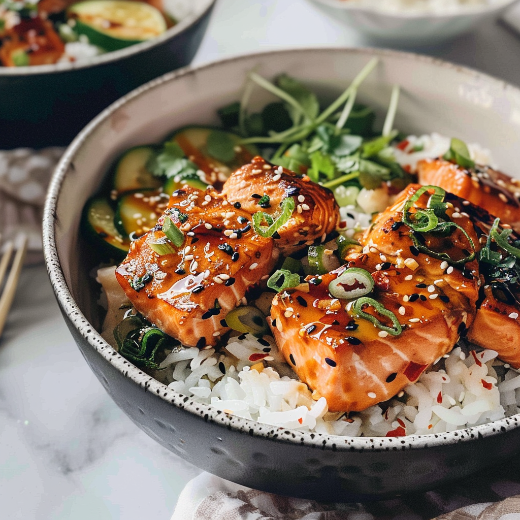 Spicy Salmon Bowls with Coconut Rice