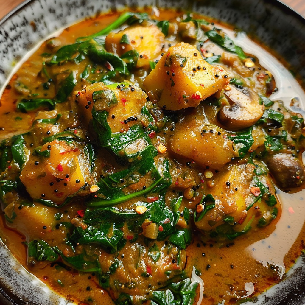 Spinach and Mushroom Curry - Delicious Indian Curry Recipes - Sanjana Feasts