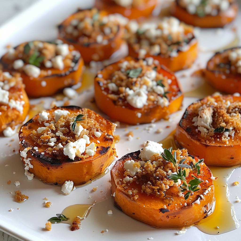 Sweet Potato Rounds with Honey & Feta Crumble