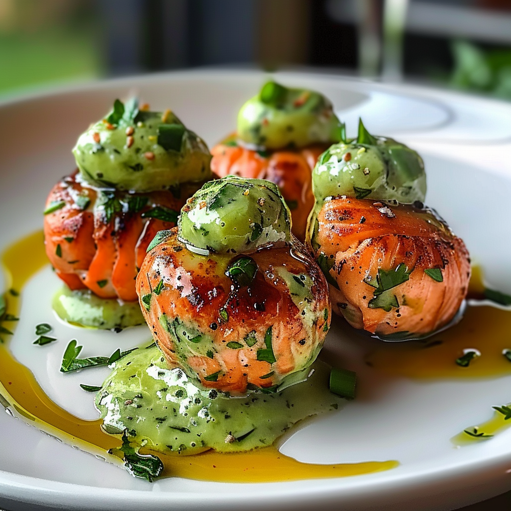 Salmon Balls with Avocado Sauce